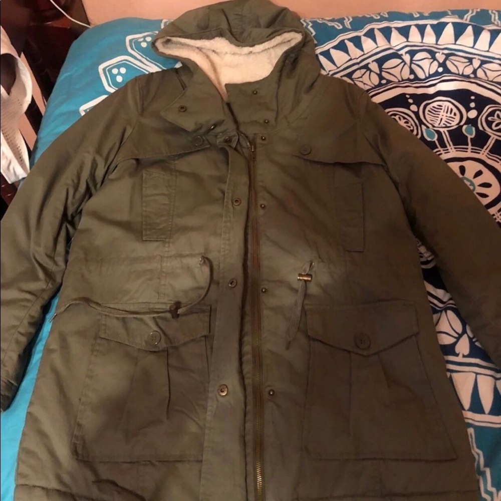 Green Winter Sherpa Lined Warm Jacket
